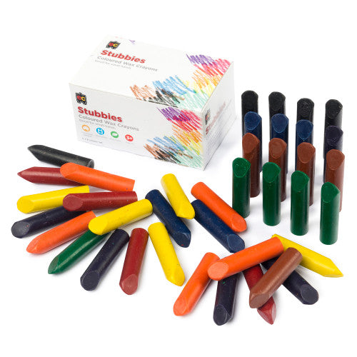 Educational Colours Stubbies Crayons box of 40 assorted coloured wax crayons, 57x14mm, non-toxic and washable