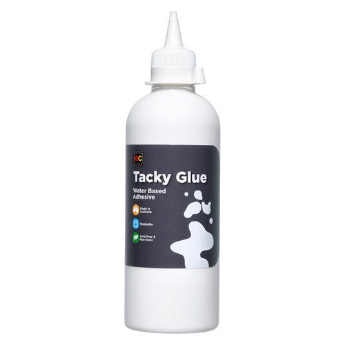 Educational Colours Tacky Glue 500ml water-based adhesive bottle in white, dries clear, suitable for craft and decoupage projects