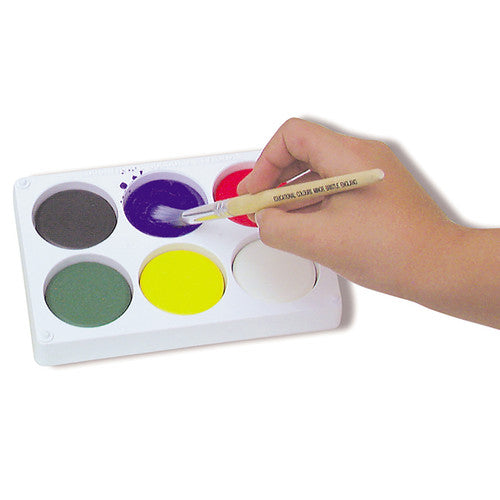 Educational Colours Temperablock 06W Set. Close-up of Temperablock 06W watercolour discs measuring 44mm x 8mm arranged in palette.