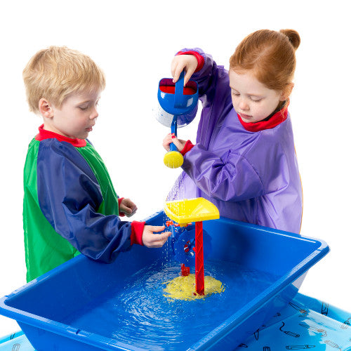 Educational Colours Toddler Smock Green and Blue Ages 2-4. Child wearing the Educational Colours Toddler Smock green and blue during an art activity.
