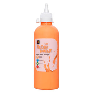Educational Colours UV Glow Paint 500ml Orange. Educational Colours UV Glow Paint 500ml bottle in orange on a white background.