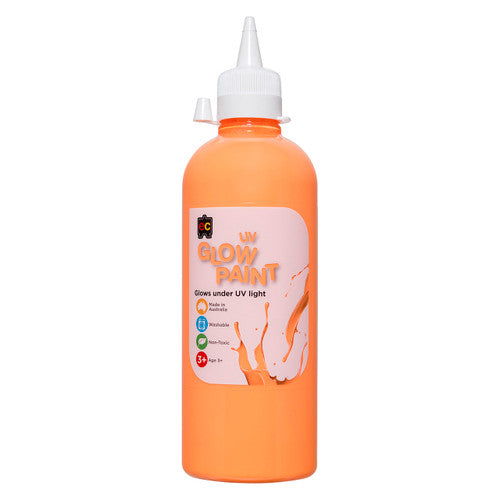 Educational Colours UV Glow Paint 500ml Orange. Educational Colours UV Glow Paint 500ml bottle in orange on a white background.