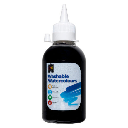 Educational Colours Washable Watercolour 250ml Black. Educational Colours Washable Watercolour 250ml bottle in Black on a white background.