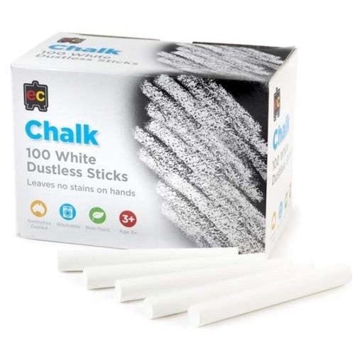 Educational Colours White Dustless Chalk - box of 100 non-toxic chalk pieces suitable for ages 3 and up