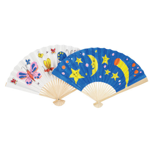 Educational Colours Wooden Paper Fans Pack of 24. Pack of 24 Educational Colours wooden paper fans laid out ready for classroom craft activities.