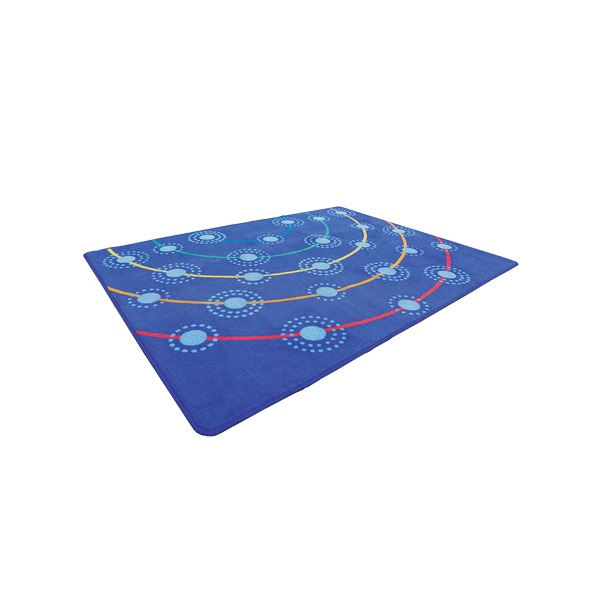 Elizabeth Richards Campfire Rug laid flat showing vibrant campfire design, 300cm x 400cm