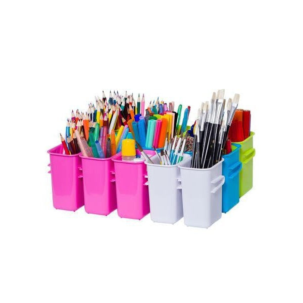 Red Connector Tub filled with pencils showing classroom storage use