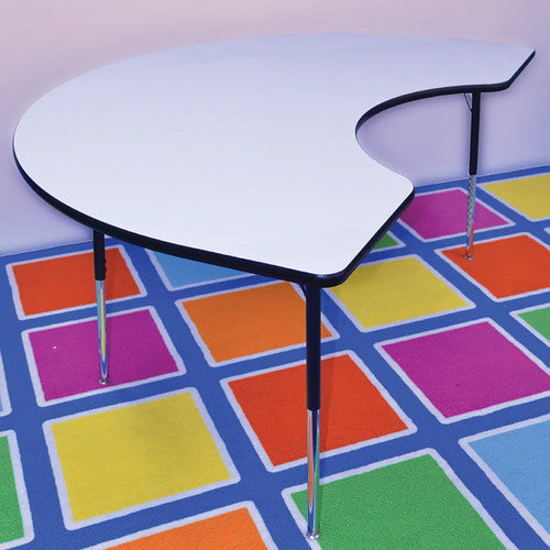 Side view of Dry Erase Jellybean Table showing adjustable legs set at classroom height