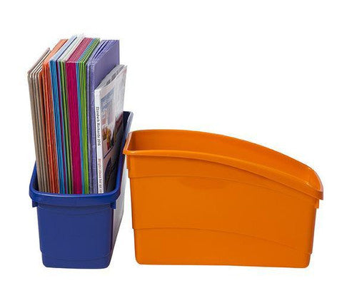 Ruby plastic book tub showing high-back profile