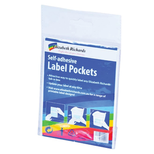 Elizabeth Richards self-adhesive label pocket measuring 96mm x 60mm, suitable for Book Tubs and storage boxes