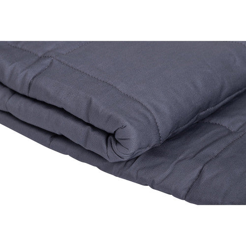 Close-up of the cotton outer fabric and glass bead fill of the Elizabeth Richards weighted blanket