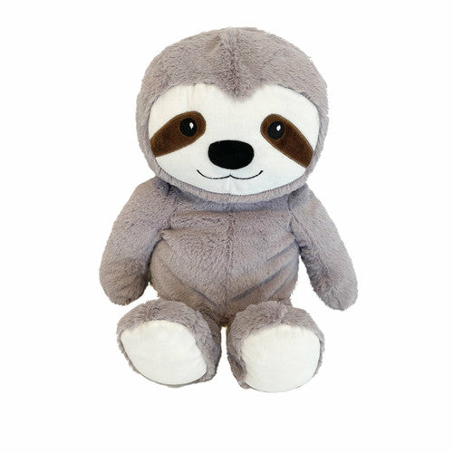 Elizabeth Richards Weighted Soothing Sloth front view showing soft grey fur and long arms