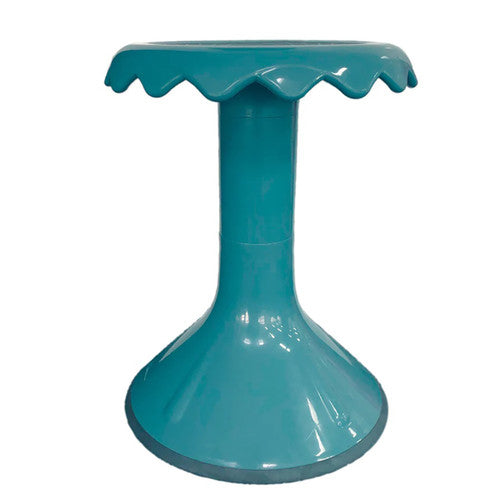 Elizabeth Richards Wriggle Stool in Lake Green, front view showing curved rocking base and fixed 45cm seat height