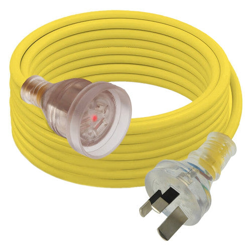 Energizer 20m heavy duty yellow extension lead coiled on a white background