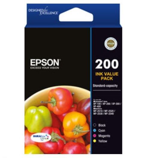 Epson 200 DURABrite Ultra 4-colour ink value pack containing Black, Cyan, Magenta and Yellow cartridges