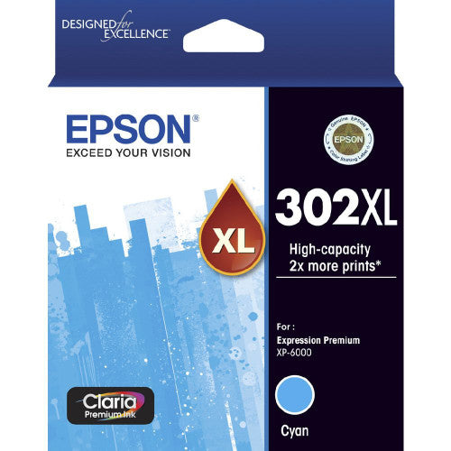 Epson 302XL High Yield Claria Premium Cyan ink cartridge for XP-6000 and XP-6100 printers