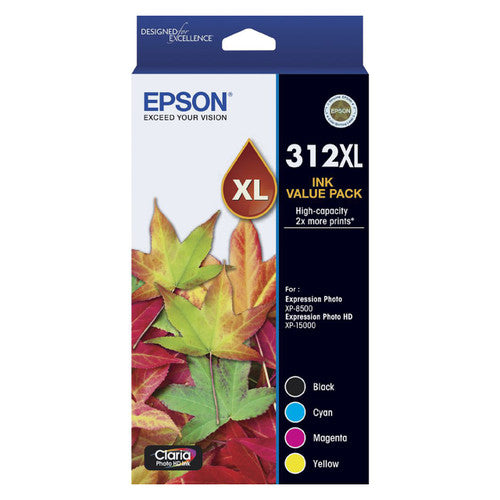 Epson 312XL High Yield Claria Photo HD Ink Value Pack with Black, Cyan, Magenta and Yellow cartridges