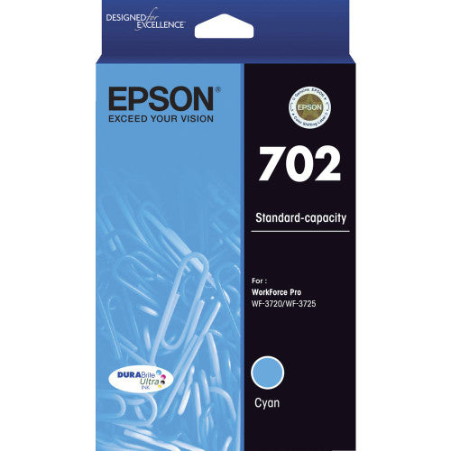 Epson 702 Cyan DURABrite Ultra standard yield ink cartridge C13T344292 for WorkForce Pro printers