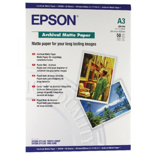 Epson Archival Matte Paper A3 189gsm pack of 50 sheets for pigment ink printers