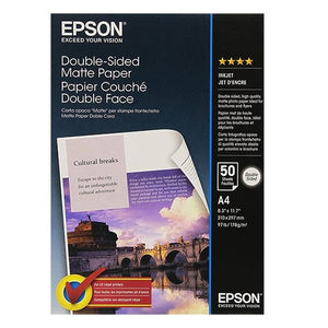 Epson double sided matte inkjet paper A4 178gsm pack of 50 sheets standing upright showing matte white surface
