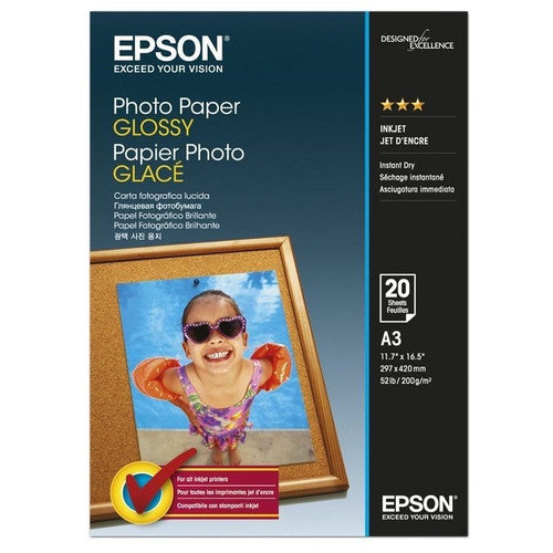 Epson gloss photo paper A3 200gsm pack of 20 sheets for inkjet photo printing
