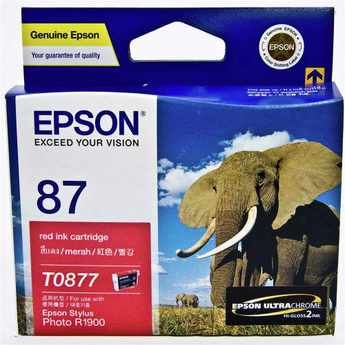 Epson T0877 UltraChrome Hi-Gloss2 red pigment ink cartridge for Stylus Photo R1900