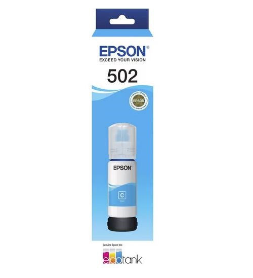 Epson T502 EcoTank cyan ink refill bottle for compatible EcoTank inkjet printers