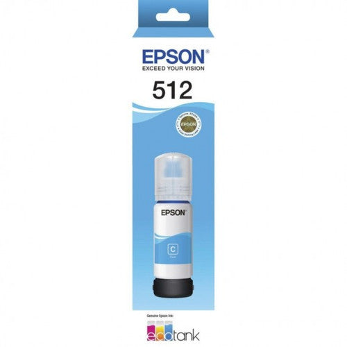 Epson T512 EcoTank cyan ink bottle with colour-keyed cap for Expression Premium printers