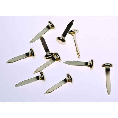 Esselte 42730 brass plated steel paper fasteners 19mm shown in open box of 200 units