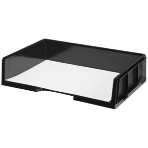 Esselte Celestial A3 landscape document tray in matte black, shown from a front angle displaying the extra-deep tray body and front handle