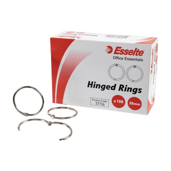 Esselte Office Essentials Hinged Rings box printed Product Code 37736, x100, 38mm, with three rings in front