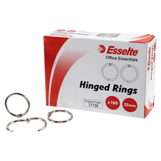 Esselte Office Essentials Hinged Rings box printed Product Code 37738, x100, 25mm, with rings in front