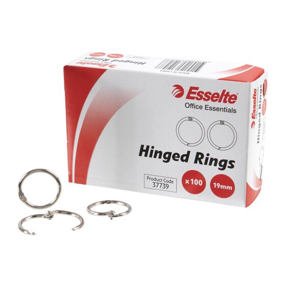 Esselte Office Essentials Hinged Rings box printed Product Code 37739, x100, 19mm, with loose rings in front