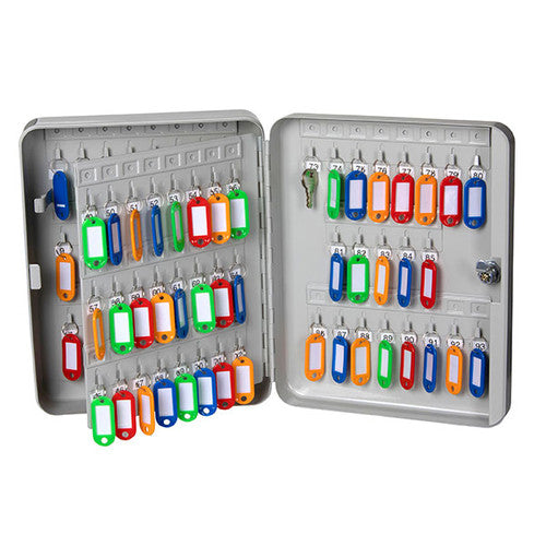 Esselte Key Cabinet No. 3 in grey, wall-mounted lockable cabinet holding 93 keys with colourful key tags