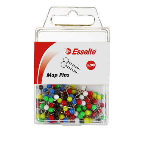 Esselte 45108 assorted colour map pins pack of 200 with fine steel points and 4mm round heads