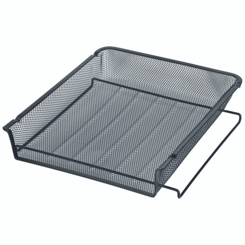 Esselte Metal Mesh Document Tray A4 Portrait in black steel mesh, shown from a front angle on a white background