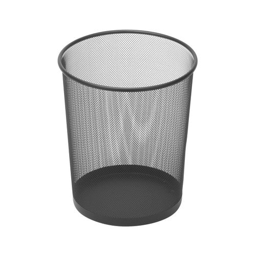 Esselte black steel mesh waste bin 10 litre shown on a clean desk surface
