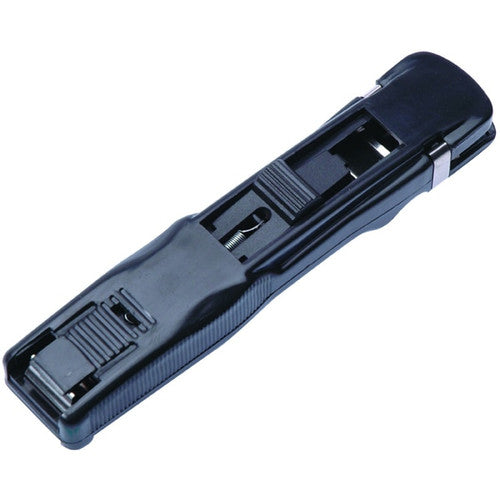 Esselte Nalclip Medium Dispenser in black with 8 steel flat wire clips, front view on white background