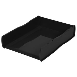 Esselte Nouveau A4 document tray in black, showing stackable profile and open front on a white background