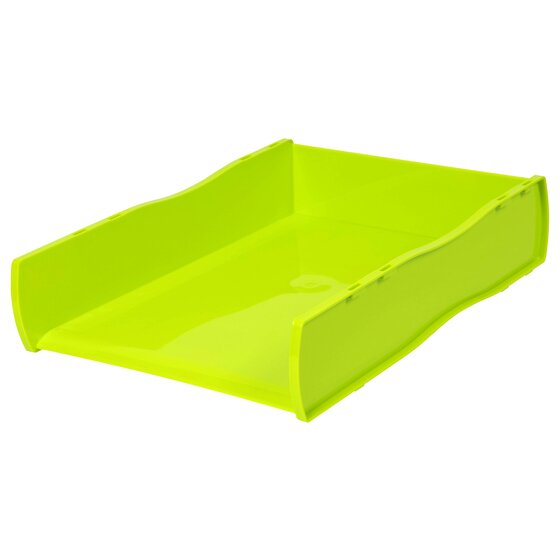 Esselte Nouveau 46799 document tray in bright Summer Lime green, angled view with wave-shaped side walls