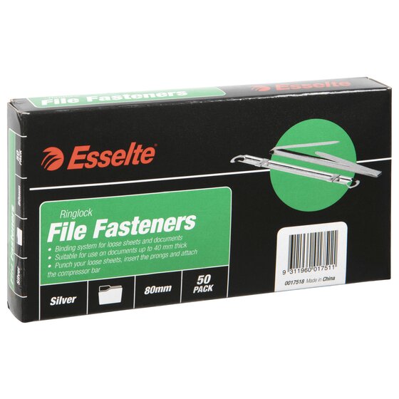 Esselte Ringlock File Fasteners box, black and green, printed Silver, 80mm, 50 PACK and documents up to 40 mm thick