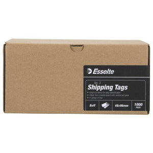 Esselte No. 3 Shipping Tags box label: manilla board with reinforced holes, in gangs of four, Buff, 48x96mm, 1000 PACK