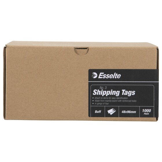 Esselte No. 3 Shipping Tags box label: manilla board with reinforced holes, in gangs of four, Buff, 48x96mm, 1000 PACK