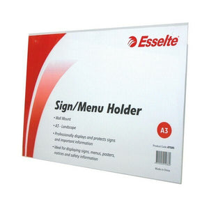 Esselte 47585 clear A3 landscape wall mount sign and menu holder with pre-drilled holes