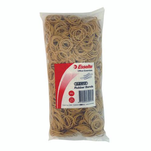 Esselte Superior Rubber Bands No 10 500g natural colour bulk pack bag on white background