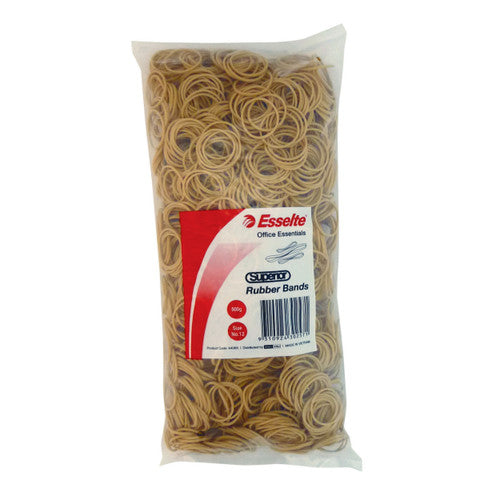 Esselte Superior Rubber Bands No 16 in a 500g natural colour bulk pack bag
