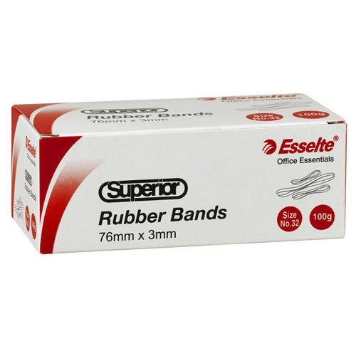 Esselte Superior Rubber Bands No 32 100g natural colour box on white background