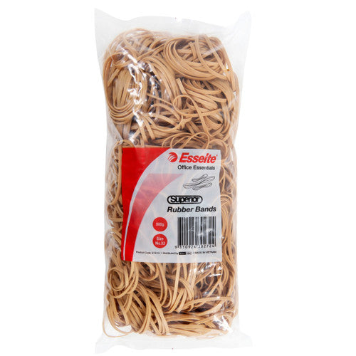 Esselte Superior Rubber Bands No 32 natural colour 500g bag on white background