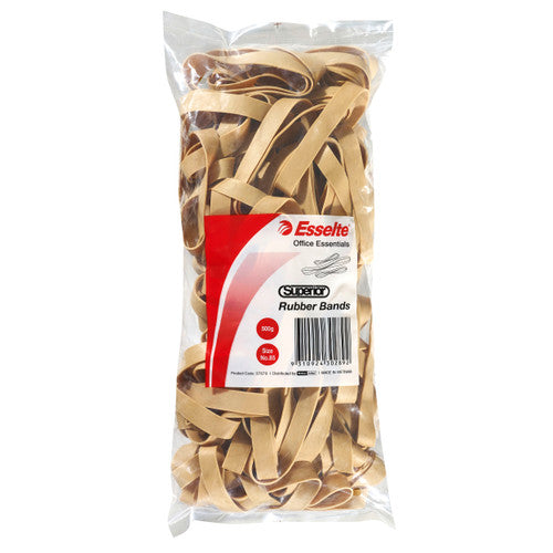 Esselte Superior Rubber Bands No. 85 natural colour 500g bulk pack bag on white background