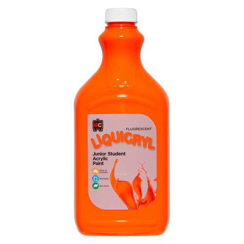Educational Colours Fluorescent Liquicryl Junior Student Acrylic Paint 2L Orange